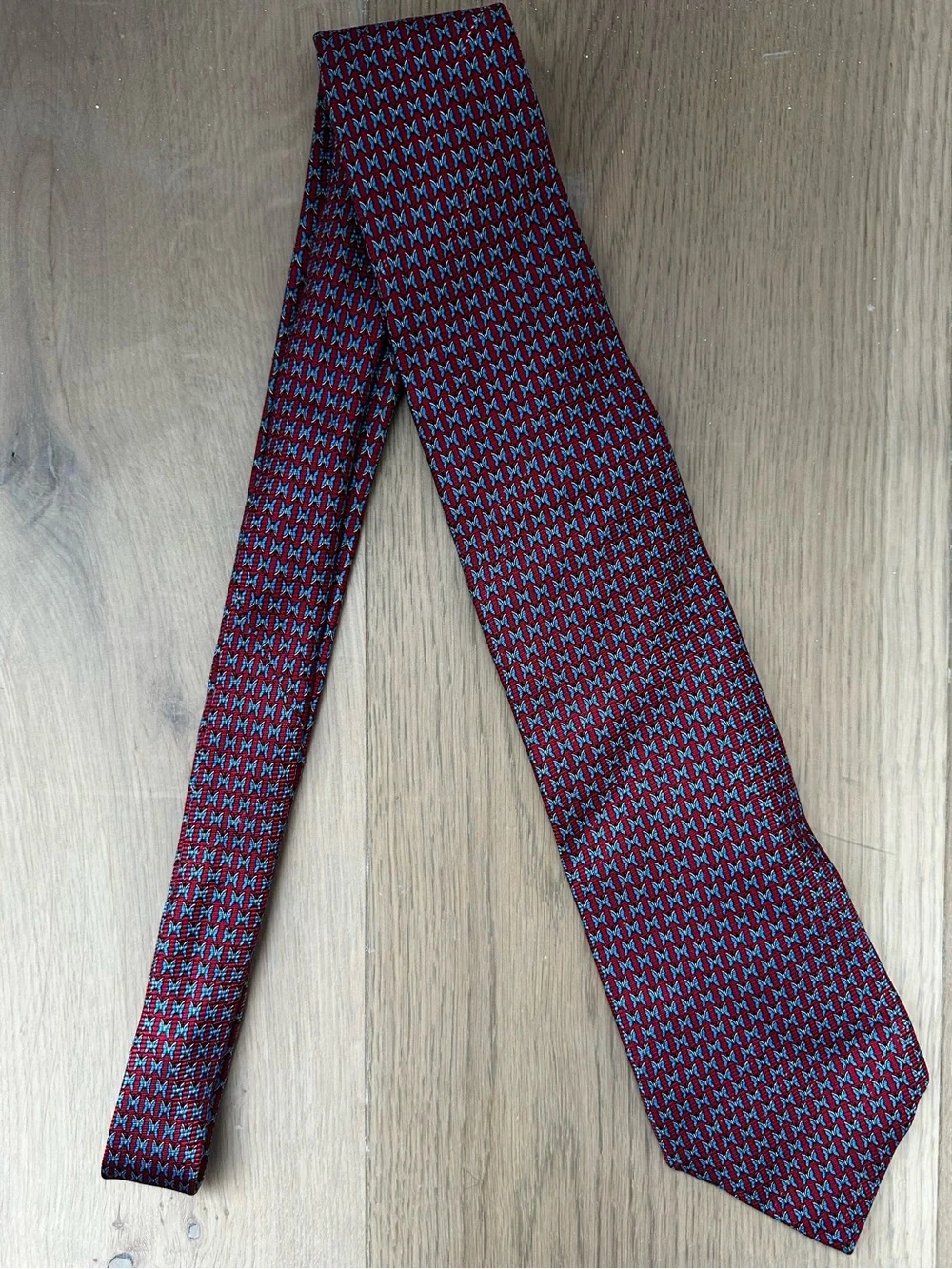 Ermenegildo Zegna Red and Blue Geometric Butterfly Silk Tie Made in Italy